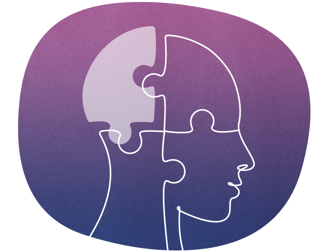  Ein Schädel der in vier Puzzleteile unterteilt ist.