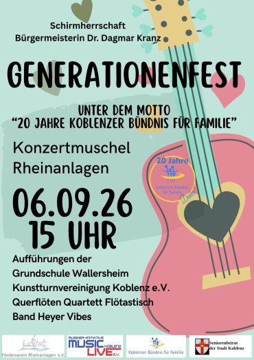Plakat Generationenfest unter dem Motto 20 Jahre Koblenzer Bündnis für Familie Plakat Generationenfest unter dem Motto 20 Jahre Koblenzer Bündnis für Familie