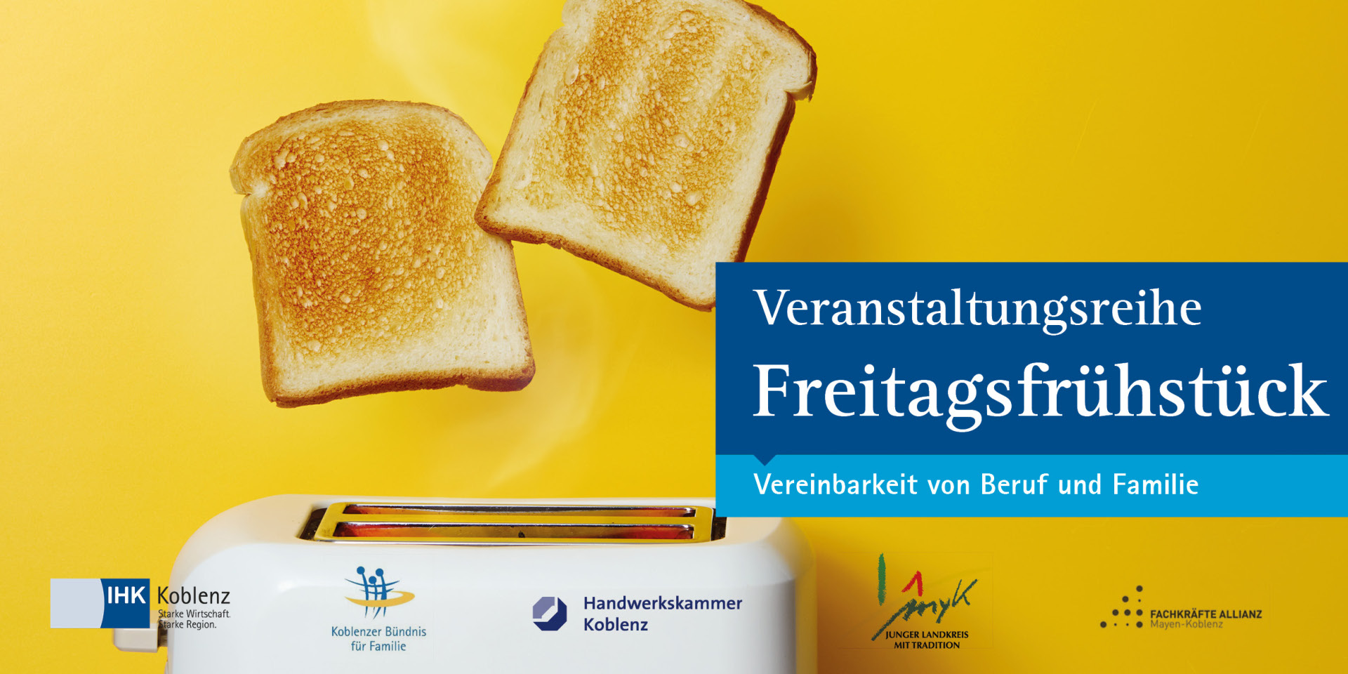 Frühstückstisch mit Datum der nächsten Veranstaltung und Kooperationspartnerinnen