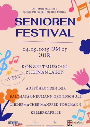 Plakat für das Seniorenfestival in der Konzertmuschel am 14.09.2025 Plakat für das Seniorenfestival in der Konzertmuschel am 14.09.2025