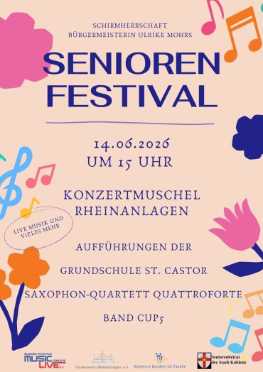 Plakat für das Seniorenfestival in der Konzertmuschel am 14.06.2026